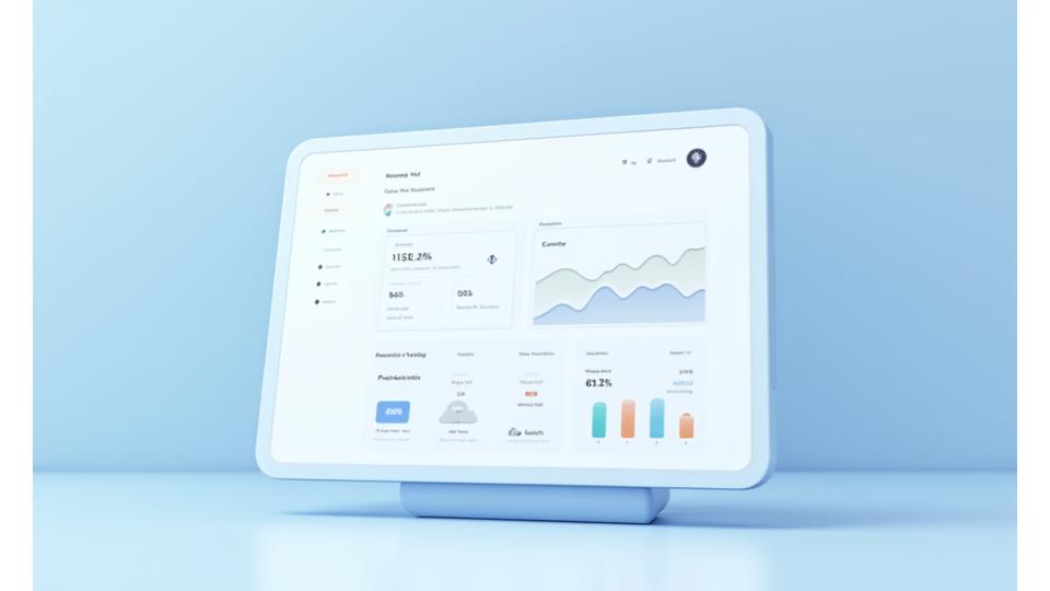 Et moderne dashboard med grafer og data som viser fremgang innen søvnkvalitet, produktivitet og velvære poeng.