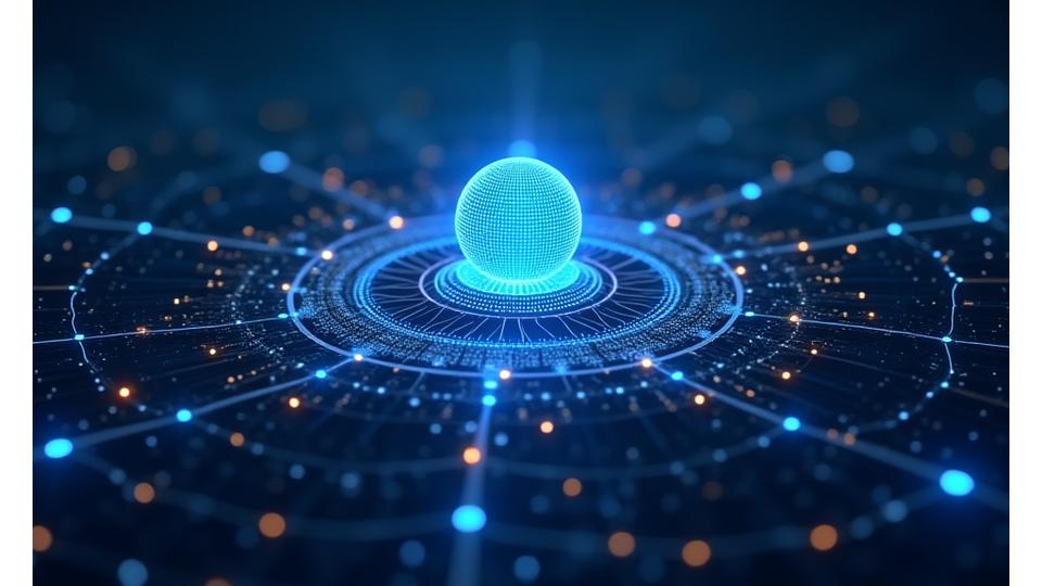 Visuell representasjon av et sikkert digitalt nettverk med krypteringsikoner og beskyttende barrierer.